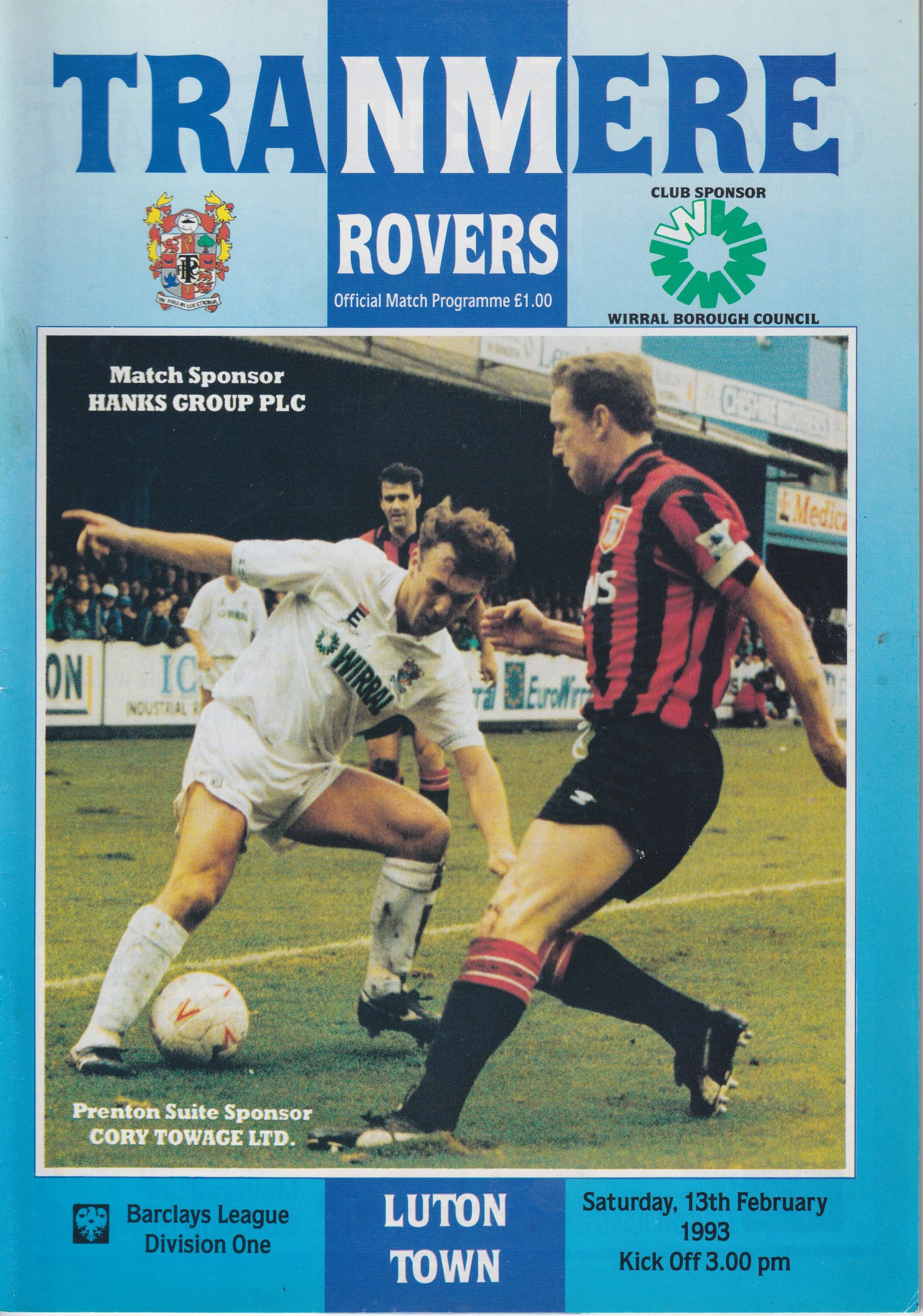 Tranmere Rovers v Luton Town match programme